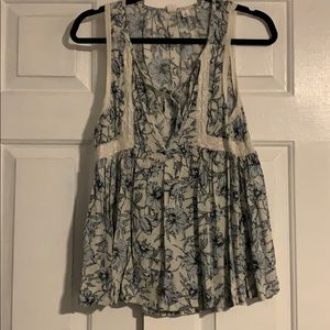 Deep v front tie floral top